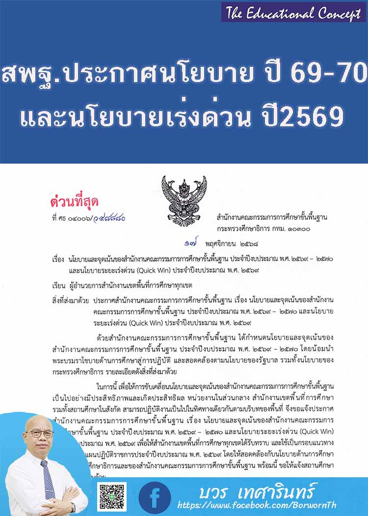 นโยบายและจุดเน้น สพฐ. ปีงบประมาณ พ.ศ. 2569 – 2570